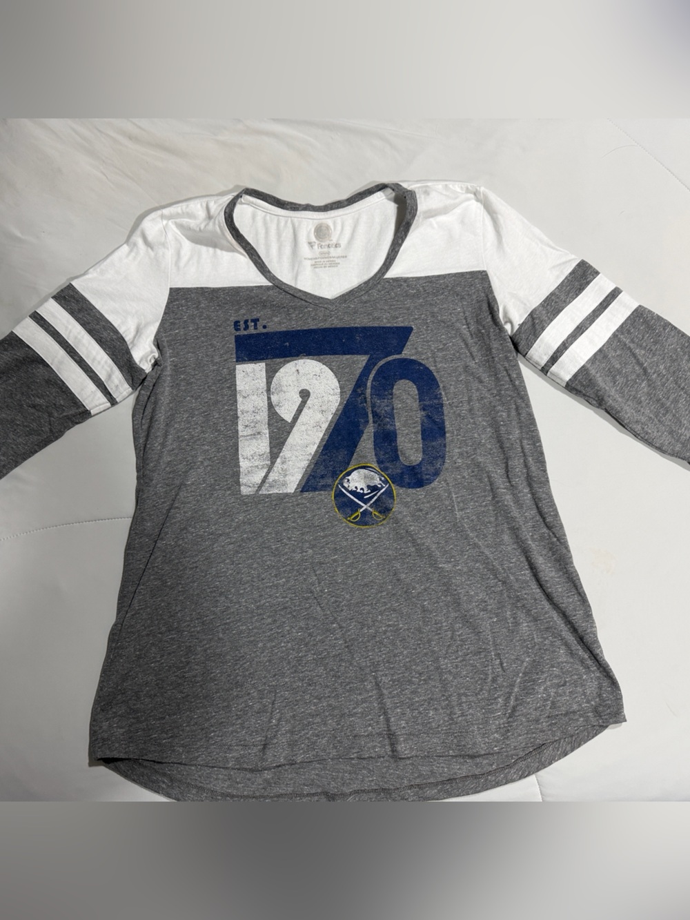 Buffalo Sabres Gray and White Raglan V-Neck Women's Top